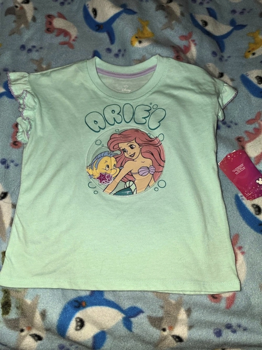 Disney Princess Ariel and Flounder Graphic Tee Green & Pink Girls 4T